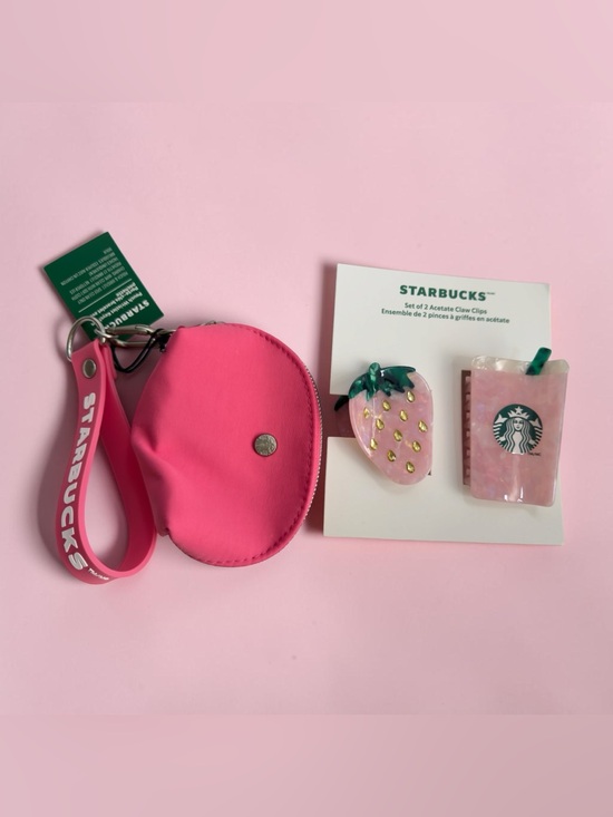 Starbucks Accessories - Starbucks Pink Drink Clips and Pink Wristlet